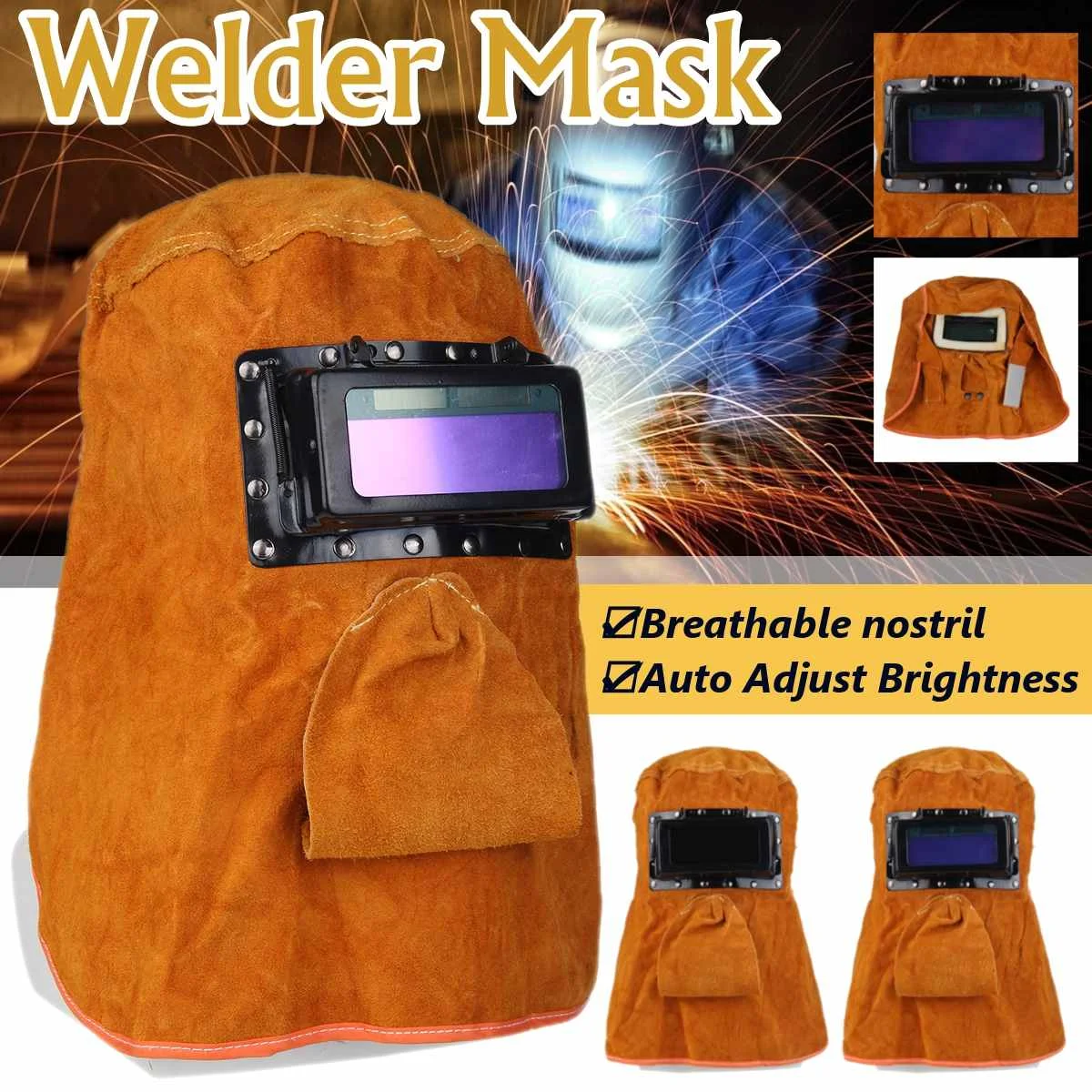 WelderMaskWeldingHelmetEyesAntiUVProtectionSparkproofCowhide