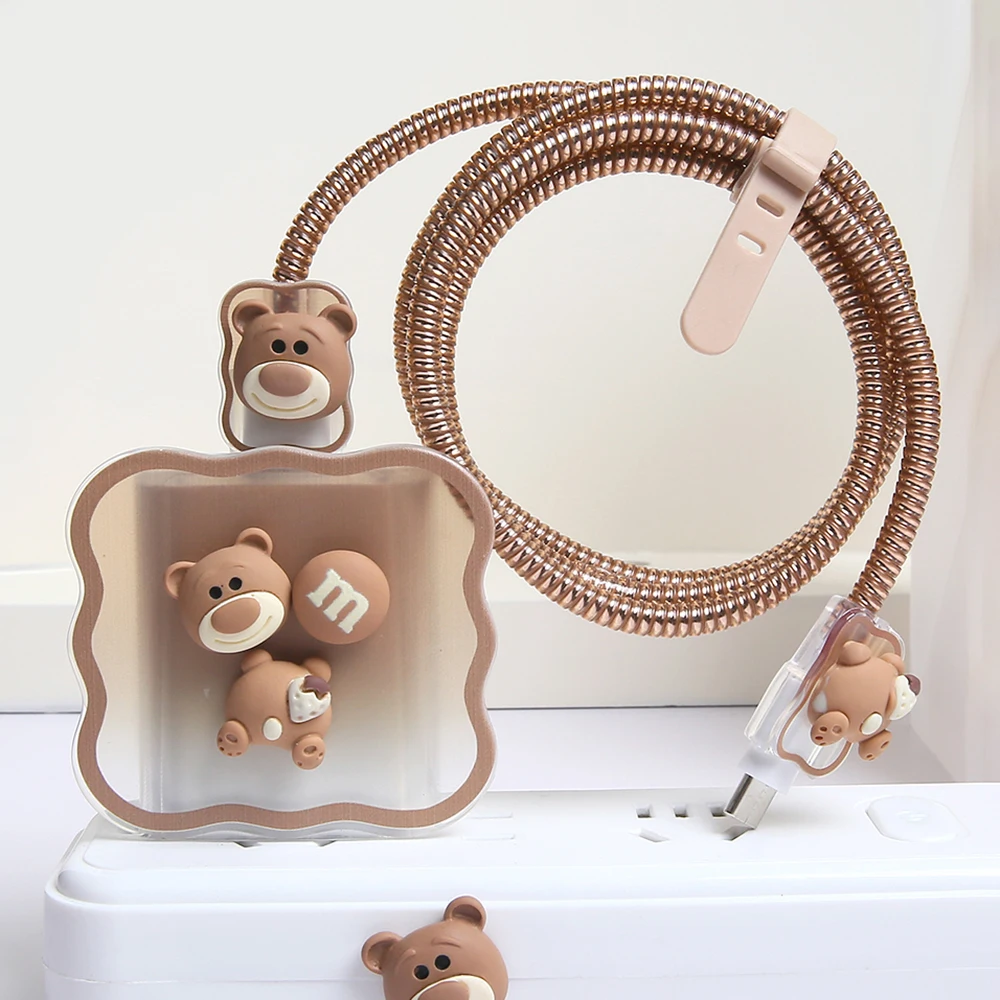 Cute Bear Charger Case for iPhone 16-11 with Fast Charging Head and Cable Organizer cable organizer charger protective cover charger protector charger protective case phone adapter protector