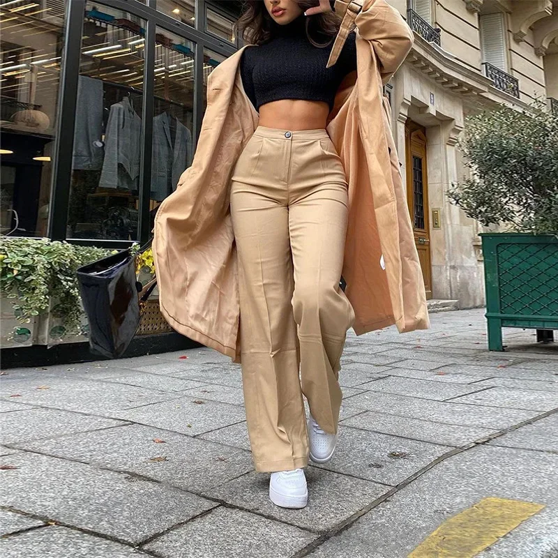 Casual Wide-leg Pants High-waist Pants 2023 Ladies British Khaki Fashion Wild Light Mature Temperament Fold Office Ladies