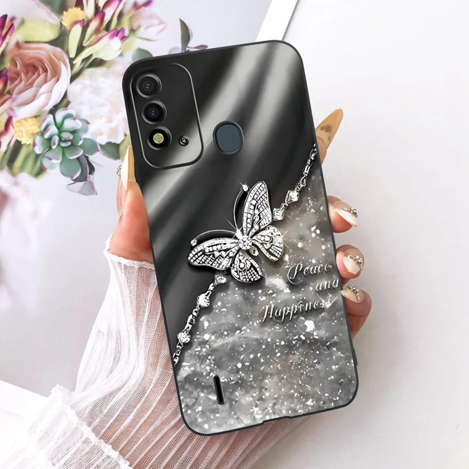 Elegant Flower & Butterfly Soft Black Silicone Phone Case