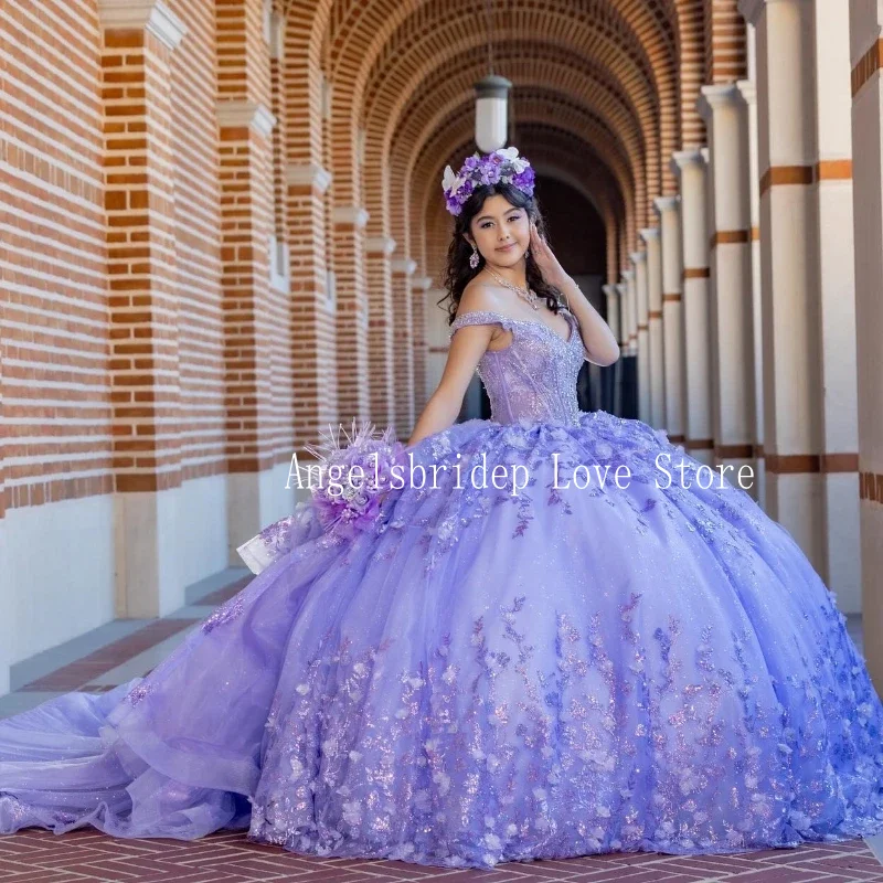 

Angelsbridep, лавандовое бальное платье, платья для Quinceanera, Многоярусное платье с 3D аппликацией, милое платье для 16, 15 лет, платье для девочек на день рождения