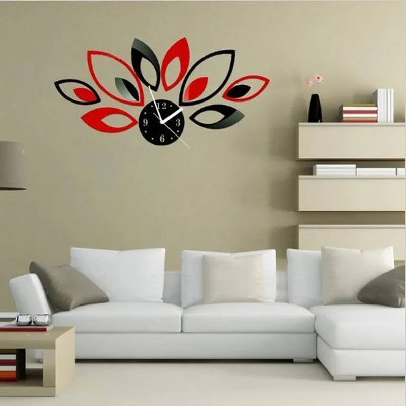 3D Wall Clock multicolor leave Acrylic mirrored design living room unique gifts
