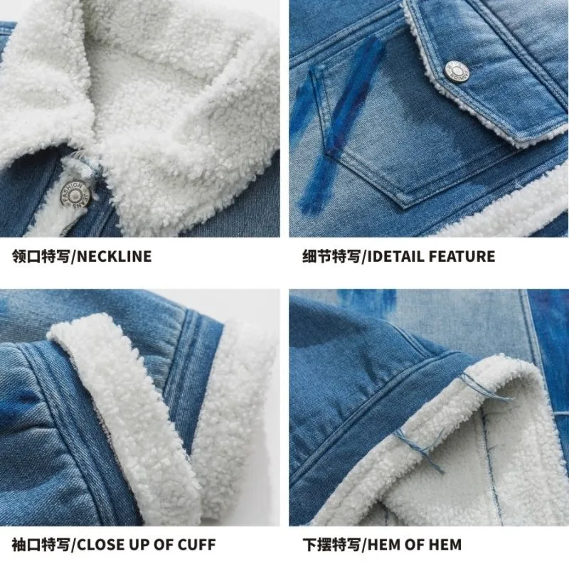 American Denim Stitching Cashmere Cotton-Padded Coat Men's Coat Winter Thickened Fashion Design Sense Niche Cotton-Padded Coat