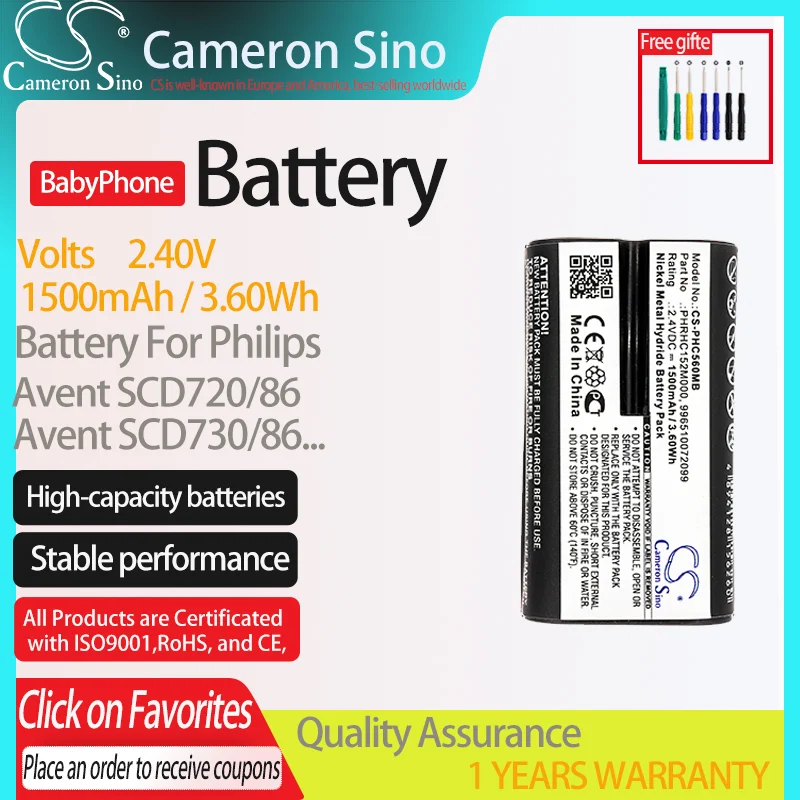 Cameronsino Batteria Per Philips Avent Scd720/86 Avent Scd730/86 Scd570-H, Adatto 996510072099.Babyphone Batteria.