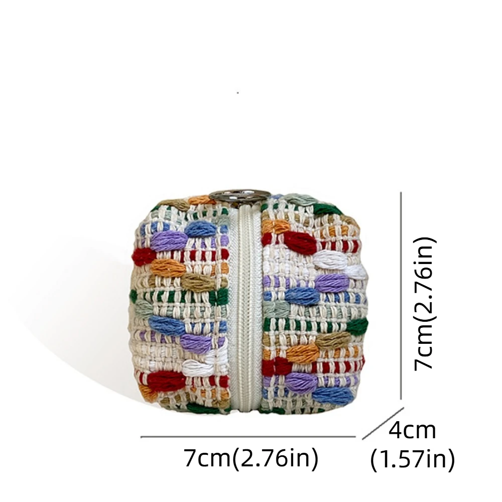 Simple Portable Nylon Coin Purse Square Embroidery Earphone Bag Zipper Korean Style Mini Storage Bag Travel