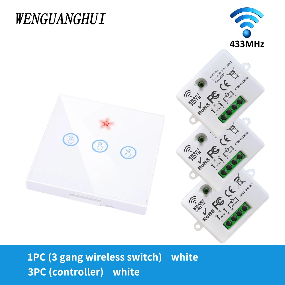 12 volt inverter Wireless remote control switch 1/2/3gang touch glass panel smart home RF433 on-off device home bedside dual control 90-240V generator 5kva Electrical Equipment & Supplies