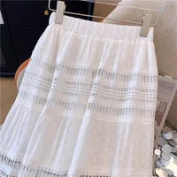 Embroidery Eyelet Cut-out Maxi Skirt White Cotton Semi Sheer Flowy Long Skirt Women Boho Summer Vacation Fairycore Outfit - Image 4