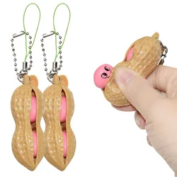 Edamame – jouets en forme de cacahuètes pour adultes et enfants, 2 pièces, pressage de haricots, porte clés mignon anti Stress, jeu à main de décompression 