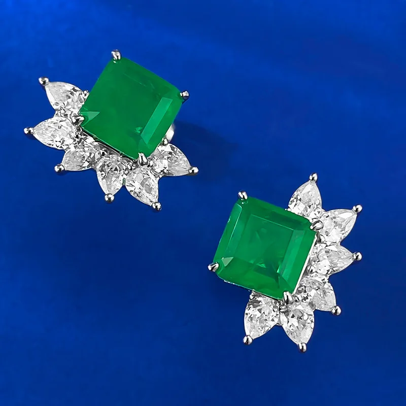 Europe and America's new S925 silver 8 * 8mm imitation Emerald cutting versatile daily