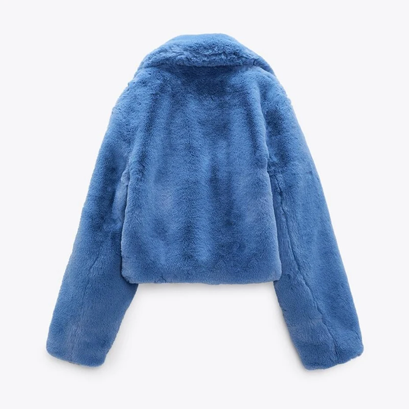 Ins Chic Street Fashion Girls Blue Cropped Plush Fur Coat Women Winter New Trend Faux Rabbit Fur Jacket Coats Short Outwear
