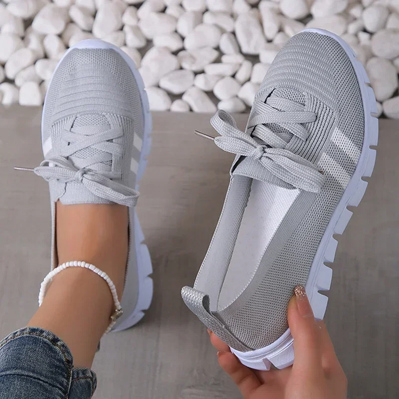 Women Shoes Women Sneakers Women Flats Casual Shoes Breathable Mesh Comfort Flats Orange Sneakers Women 2025 Autumn Lace Up Casual Loafers Shoes Soft Sole Non Slip Sports Shoes 43