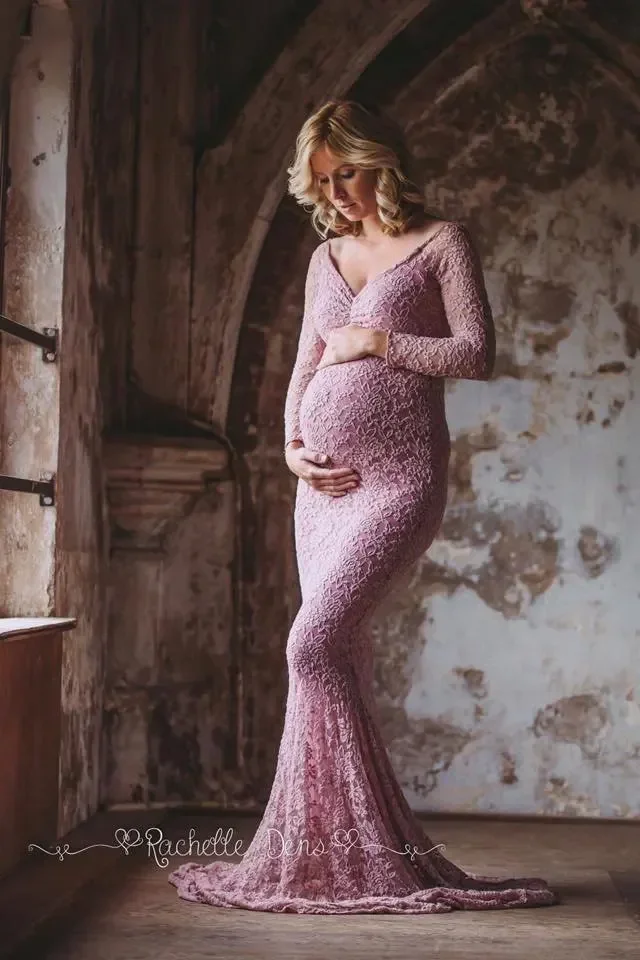 2018 Mermaid Maternity Dresses For Photo Shoot Lace Maxi Maternity Gown Off Shoulder Sexy Women Pregnancy Dress Photography Prop (10)