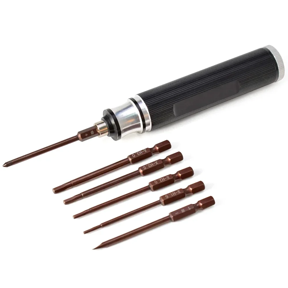 Lot de 6 tournevis hexagonaux en métal pour modélisme RC, posés sur une surface de travail.