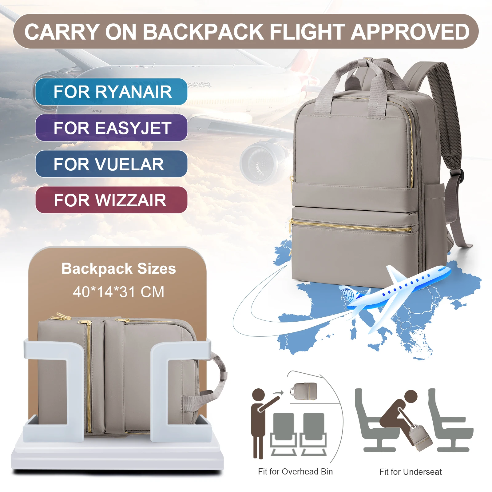 Backpack for Women Luxury Brand Large Capacity College Laptop Backpacks, Work Elegant Handbags, Men Flight Cabin Travel Backpack