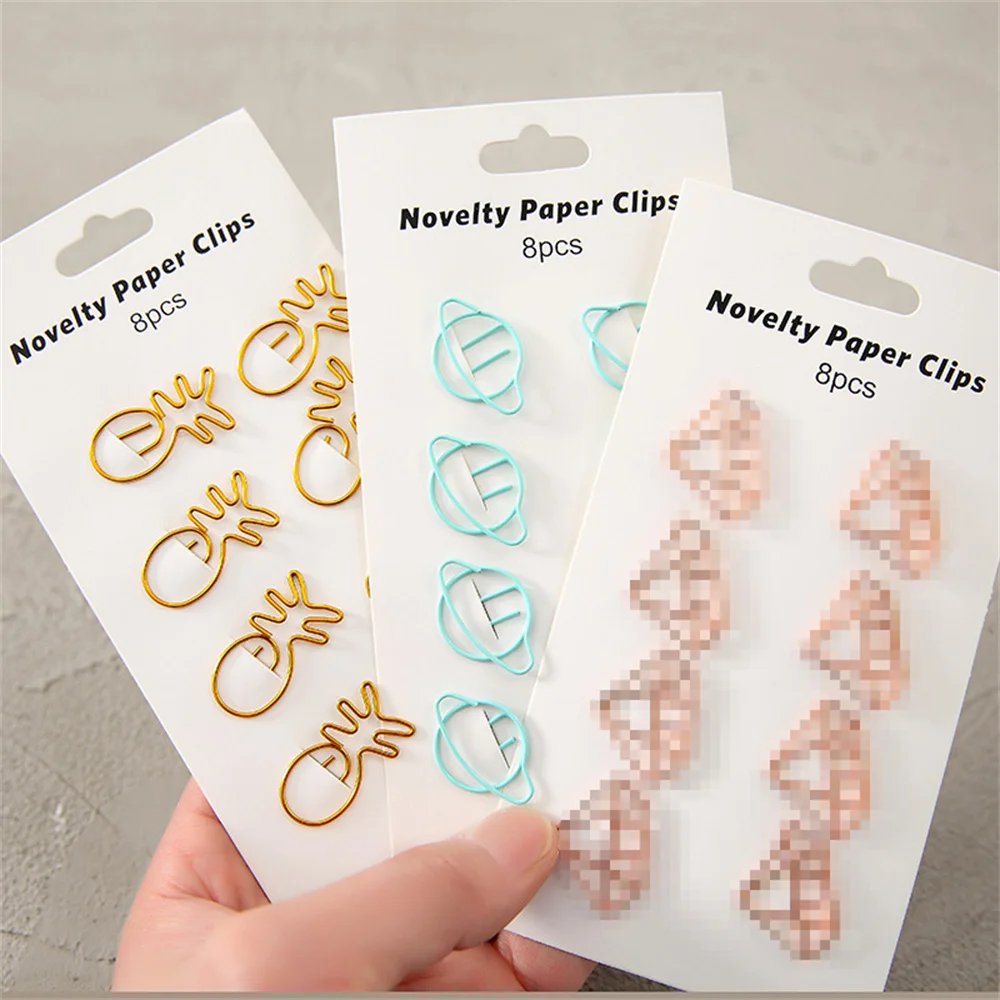 8Pcs Metal Paper Clip Cartoon Colorful Bookmark Binder Clip Cute Cat Love Star Ice Cream Patchwork Clip Office Shool Stationery 30pcs cute arrow clips metal kawaii bookmark candy colors arrow shape paper clip for school office binder notes clip stationery