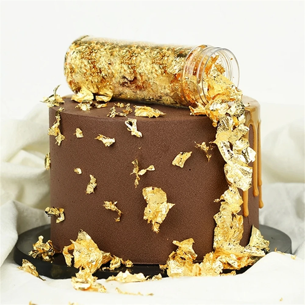 Decoração do bolo da folha do ouro, produto comestível, brilhante, Topper, chocolates, sobremesa, cozinha, decoração do cozimento, 9g