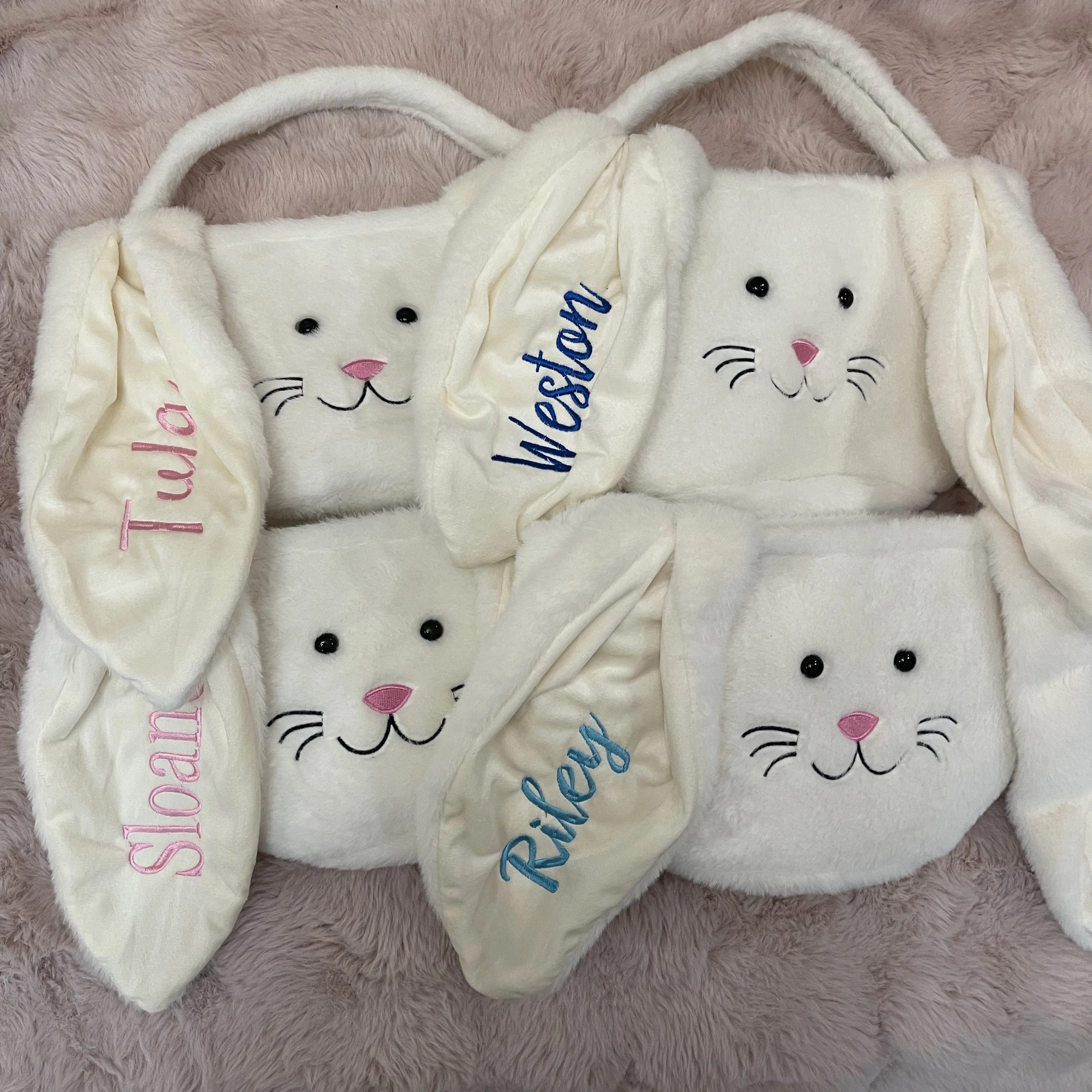 

Personalized Easter Bunny Soft Easter Baskets Embroidered Custom Name Easter Supplies Unique Kids Gift Candy Bag Easter Basket