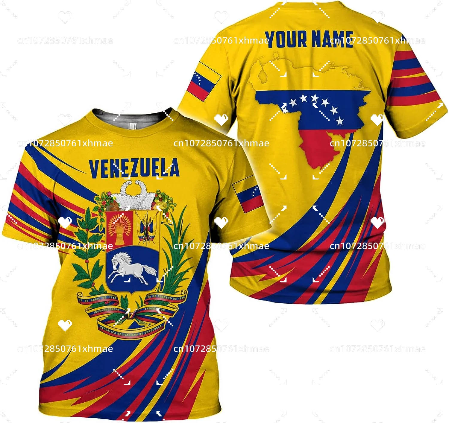 

Free Custom Name Venezuela Flag Coat T-shirt Men's Womens Casual Round Neck Oversized Short Sleeves Fashion Harajuku Street Tops