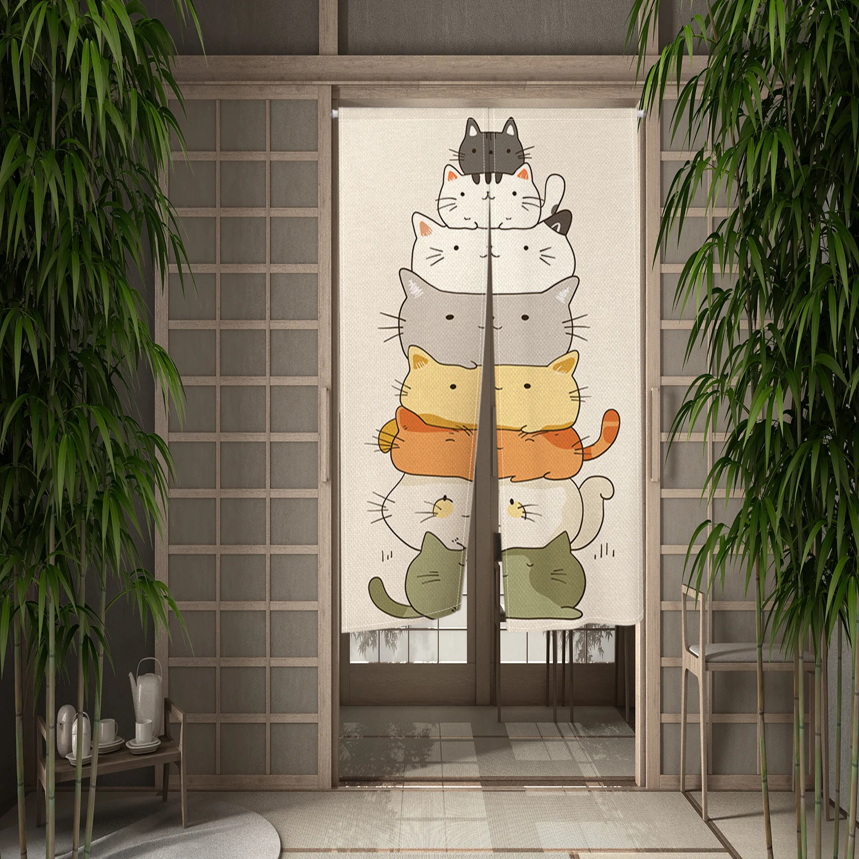 Cartoon Cute Cat Japanese Door Curtain Noren Welcome Home Dining Room Kitchen Partition Short Door Curtain Home Opaque Hanging 2