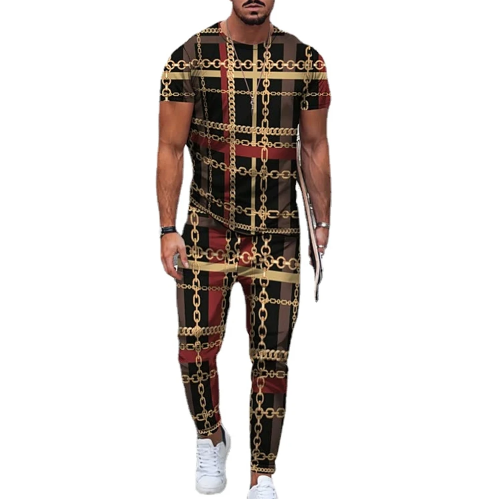 Men's Summer 3d Digital Printing T Shirt Trousers Set Casual Trendy Vintage 2 Piece Oversized T Shirts Joogers Tracksuit kk 3d printing trend unisex oversized t shirt shorts two piece set summer men s creative funny printed casual sportswear