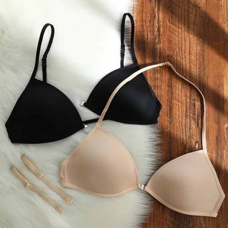 

French Triangle Cup French Underwear Small Chest Spaghetti Strap Beauty Back Halter Invisible Front Closure Bra Thin Section Tra