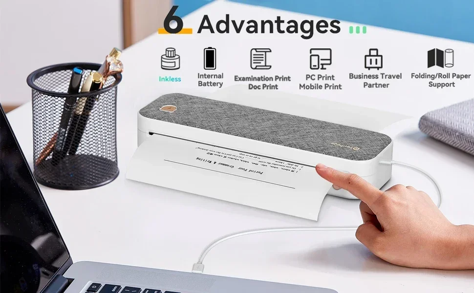 GlowMartPeripage A4 Thermal Printer 203DPI Rechargeable Portable Printer Usb Black and White A40 Document No Color