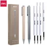 7pcs Metal Gel Pen Set 0.5mm Deli Roller type Black Ink Ballpoint Pen Replaceable Refill School Stationery Office Supplies 1