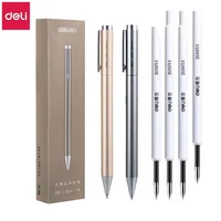 7pcs Metal Gel Pen Set 0.5mm Deli Roller type Black Ink Ballpoint Pen Replaceable Refill School Stationery Office Supplies 1