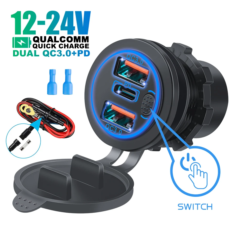 12v/24v dreifach USB-C Kfz-Ladegerät Steckdose USB-Ausgänge 45w pd 3usb  22,5 w qc 3,0 Auto-Buchse Adapter mit Touch-Schalter - AliExpress