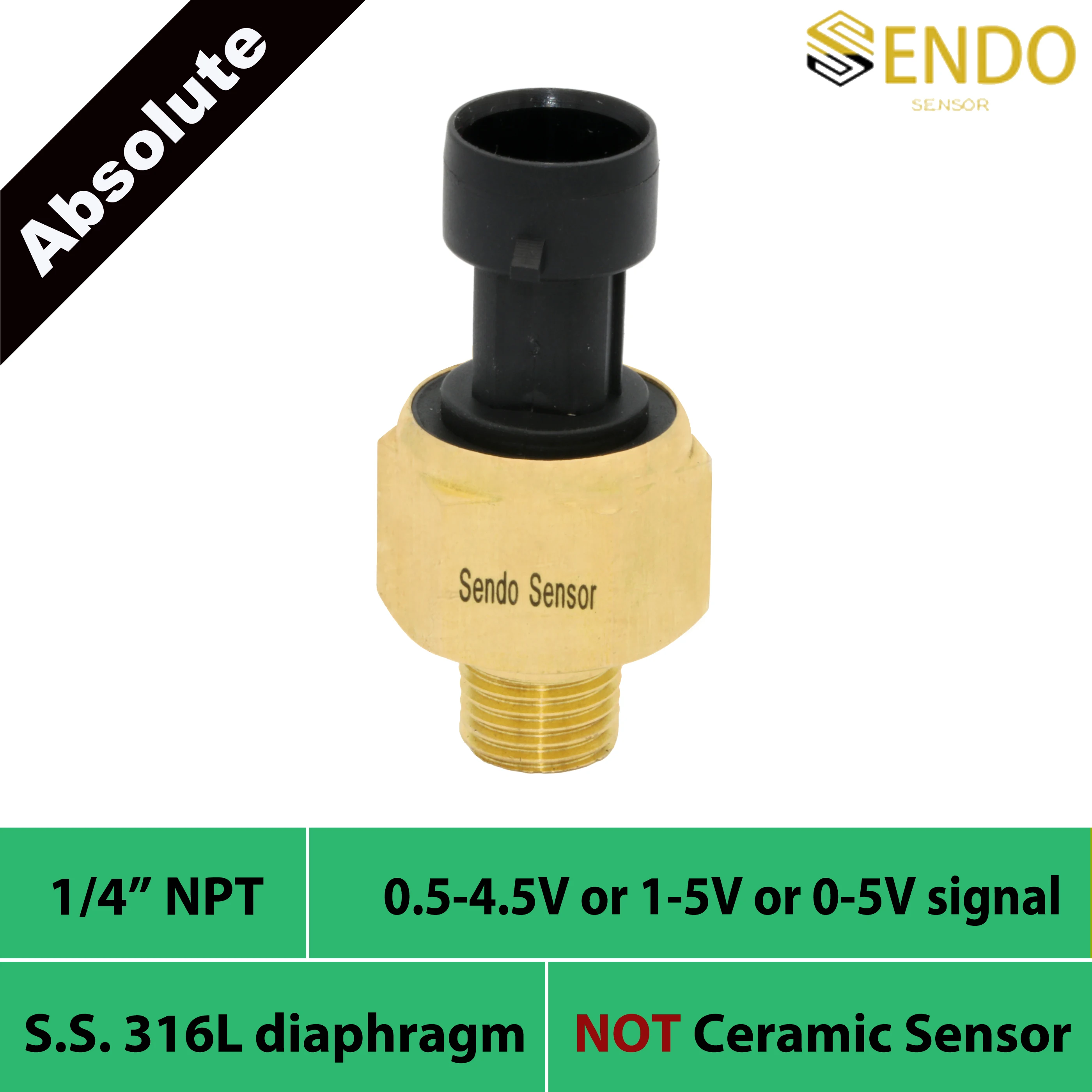 

150psia industrial pressure sensor 0.5 4.5V 1 5V 0 5V output 10bar 1.6mpa abs 400kpa 6bar 75 psi absolute 1 4NPT thread IP65
