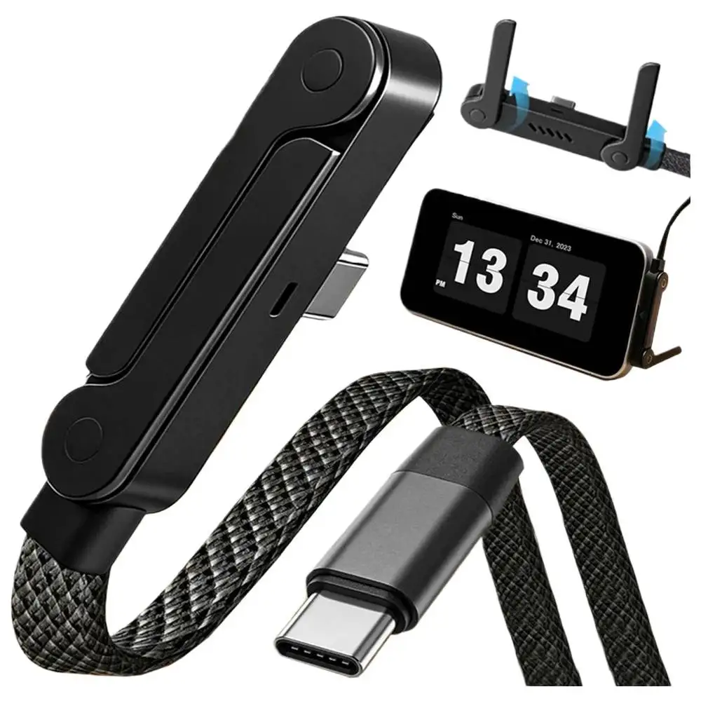 2m 240W 타입C to 타입C 케이블 엘보형 고속 충전 데이터 케이블 접이식 스탠드 폰 홀더 (아이폰 17/16/15 삼성 충전기용)
