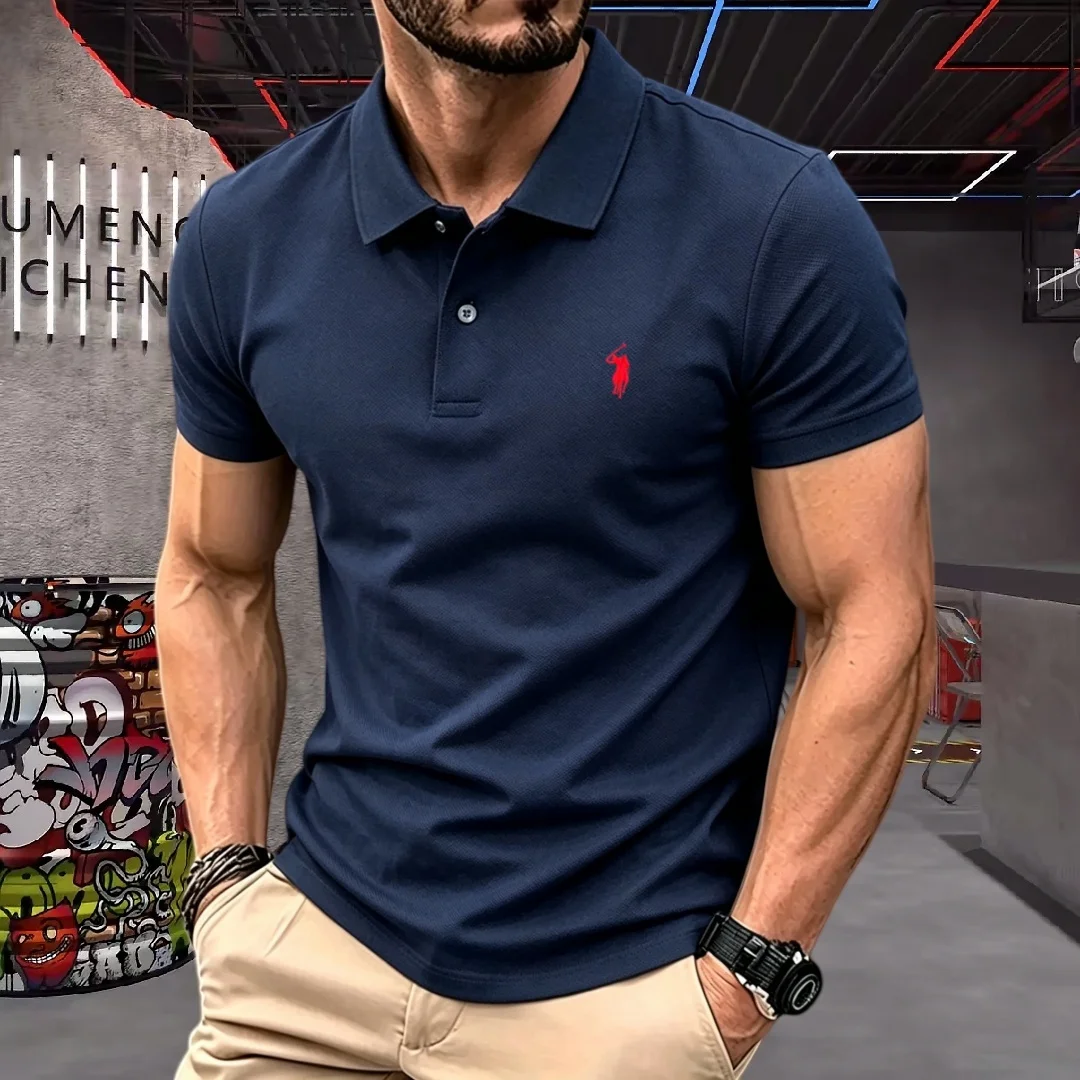 Polo da uomo a maniche corte in 100% poliestere, di alta gamma, con ricamo pony, per l'estate 2026, lusso e moda, top da golf, T-shirt casual - immagine 4