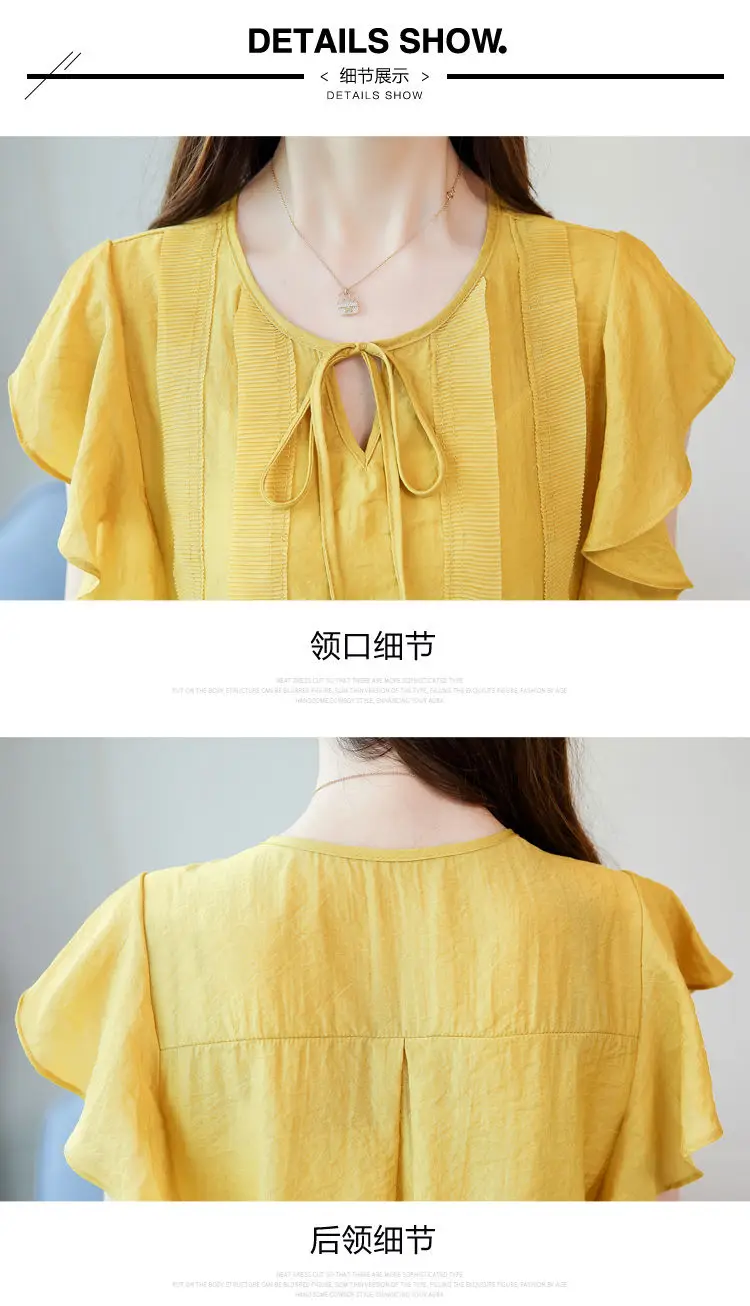 Female O-Neck Bow Lacing Hollow Out Solid Blouse Loose Oversize Flying Sleeve Patchwork Chiffon Shirt Women's Summer Clothing