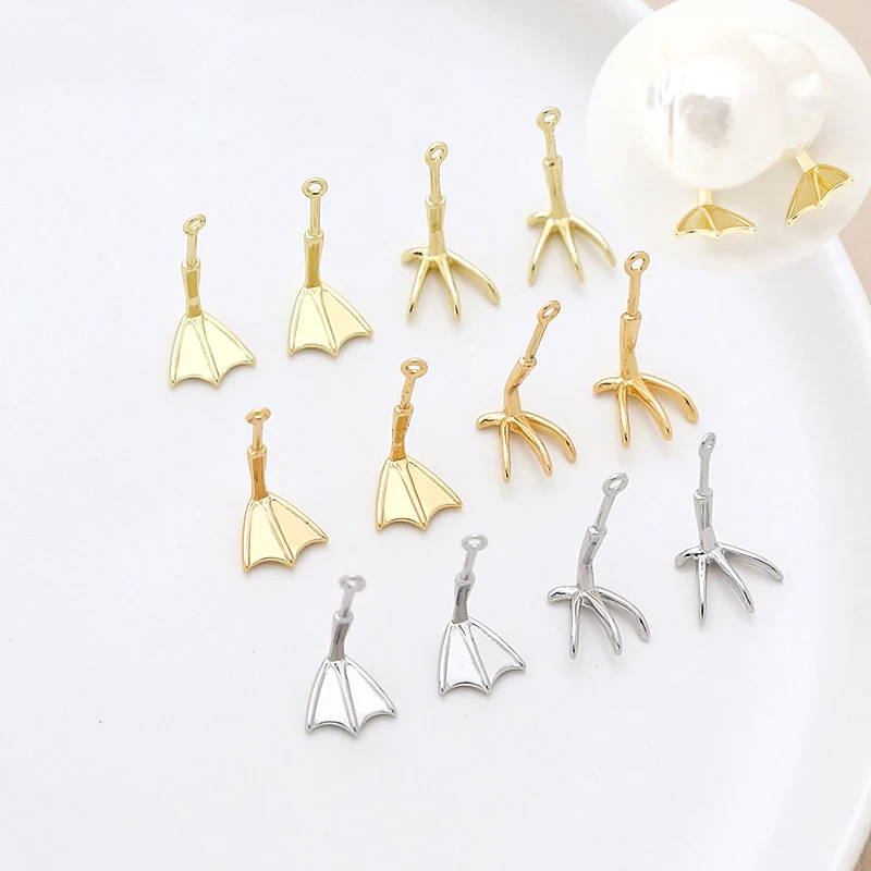 

2 Pairs Copper Plated Genuine Gold Duck's Paw Chicken Claw Pendant DIY Made Jewelry Found Baroque Pearl Pin Accessories