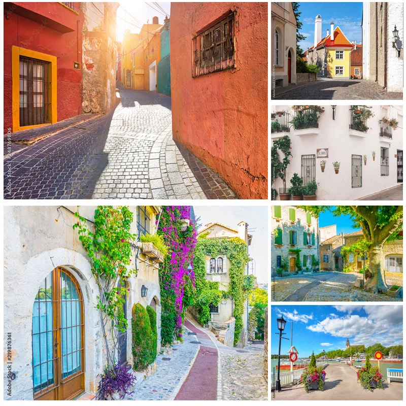 

Country Small Town Natural Scenery Photo Background Street Sky Photography Backdrop Living Room Decor Poster XZF-05