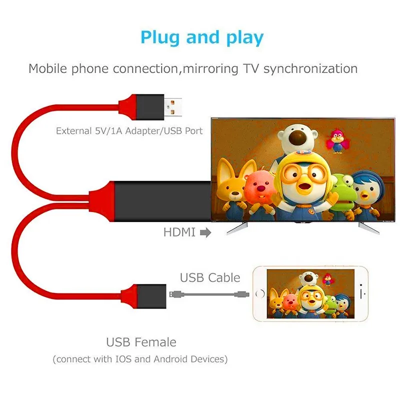 USB to HDTV Adapter Converter Cable HDTV Phone to TV Cable Support iOS and Android usb adapter converter