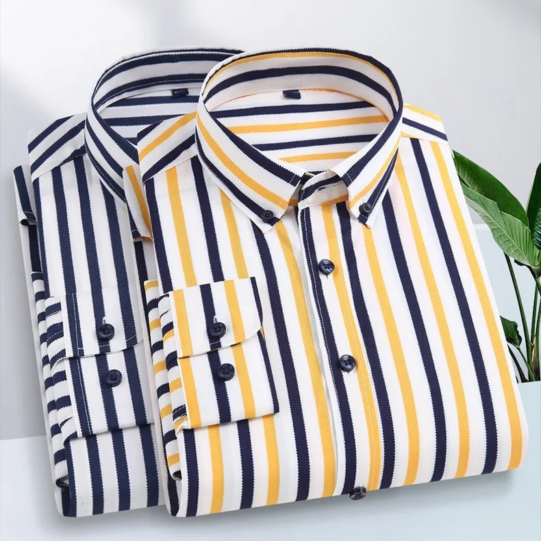 

2024 New Stretch Long Sleeve Shirt Men's Stripe Korean Slim Shirt Business Casual Non-Ironing Comfortable Formal Work Wear Shirt