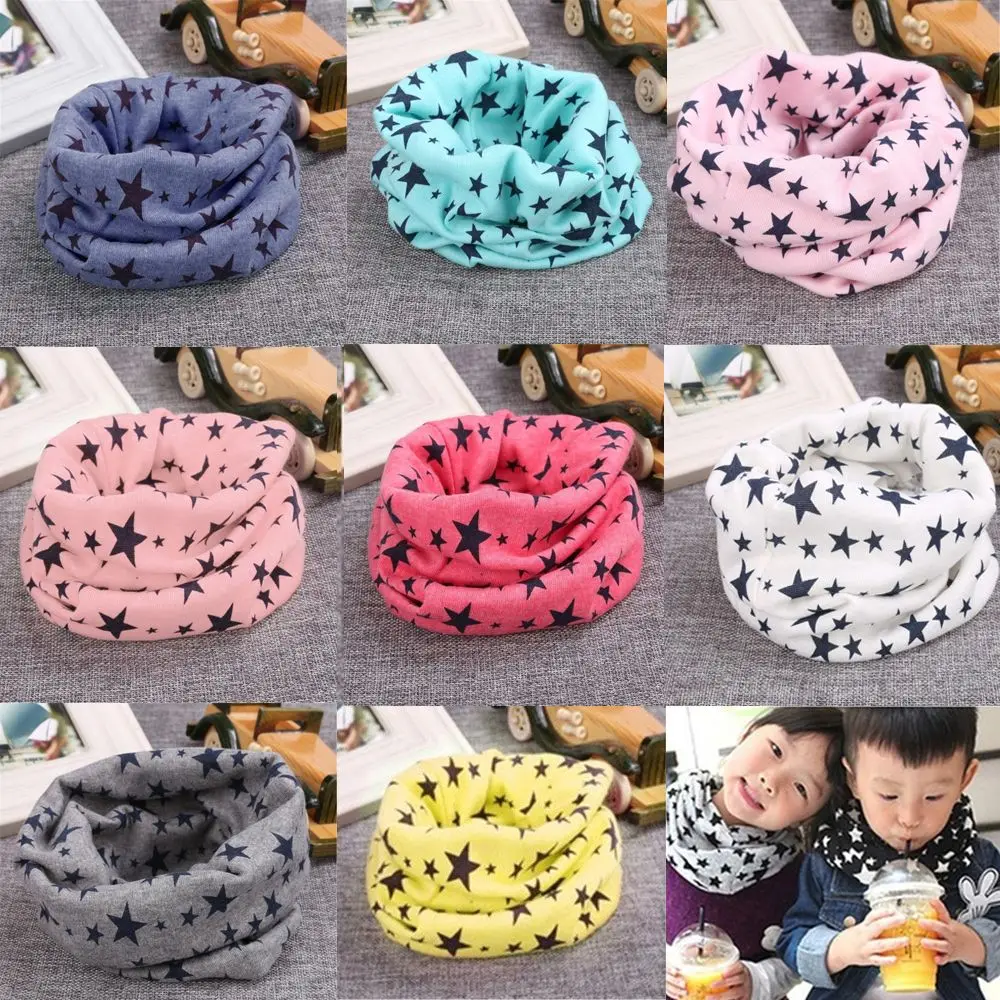 Boys Girls Windproof Long Scarf Children Cotton Scarf Collar Scarves Stars Printed Snood Neck Warmer