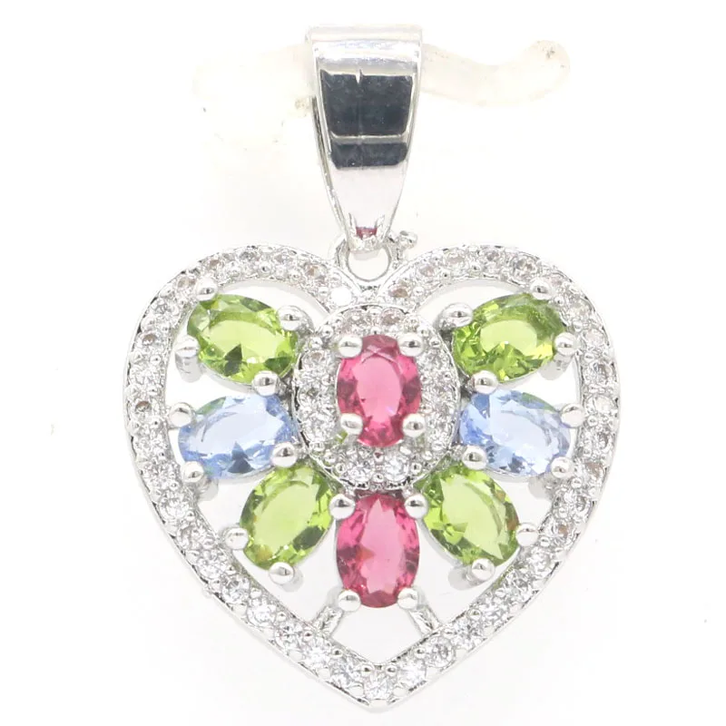 

Buy 3 get 1 free 26x18mm Multi Color Heart Shape Rhodolite Garnet Violet Tanzanite Green Peridot CZ Woman's Party Silver Pendant