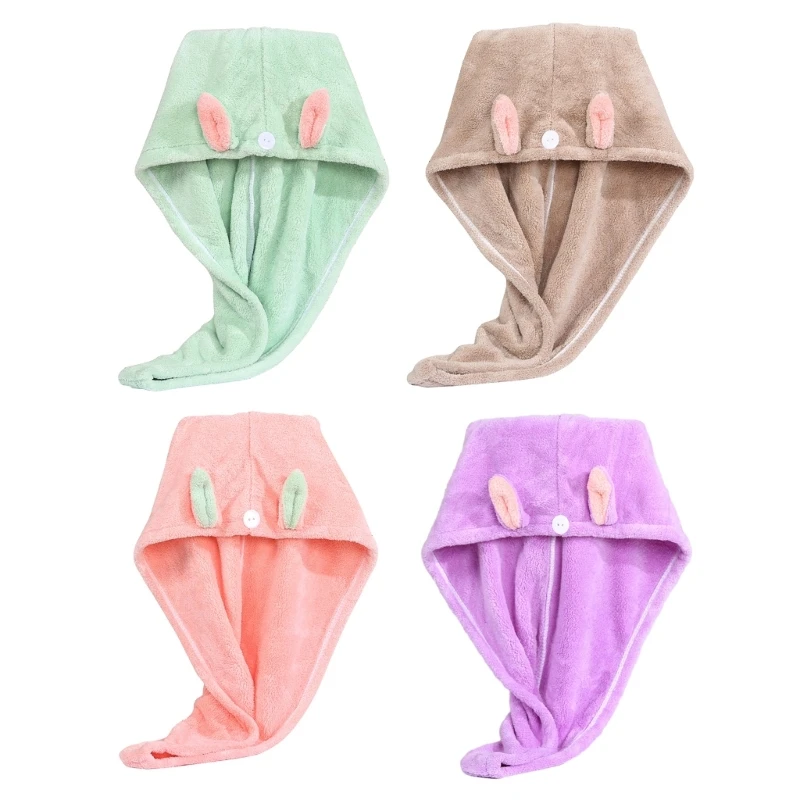 

Hair Towel Wrap Rabbit Hair Drying Towel with Button Quick-dry Hair Hat Super Absorbent Bath Hair Cap for Women Girl Dropship