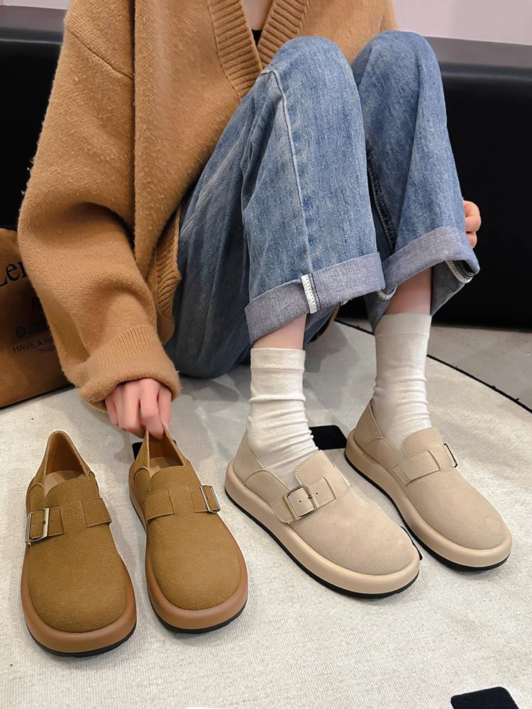 

Туфли женские на платформе с круглым носком, мягкие лоферы с мехом, повседневные кроссовки, клоги, мокасины без шнуровки, Классическая Летняя обувь в ретро стиле