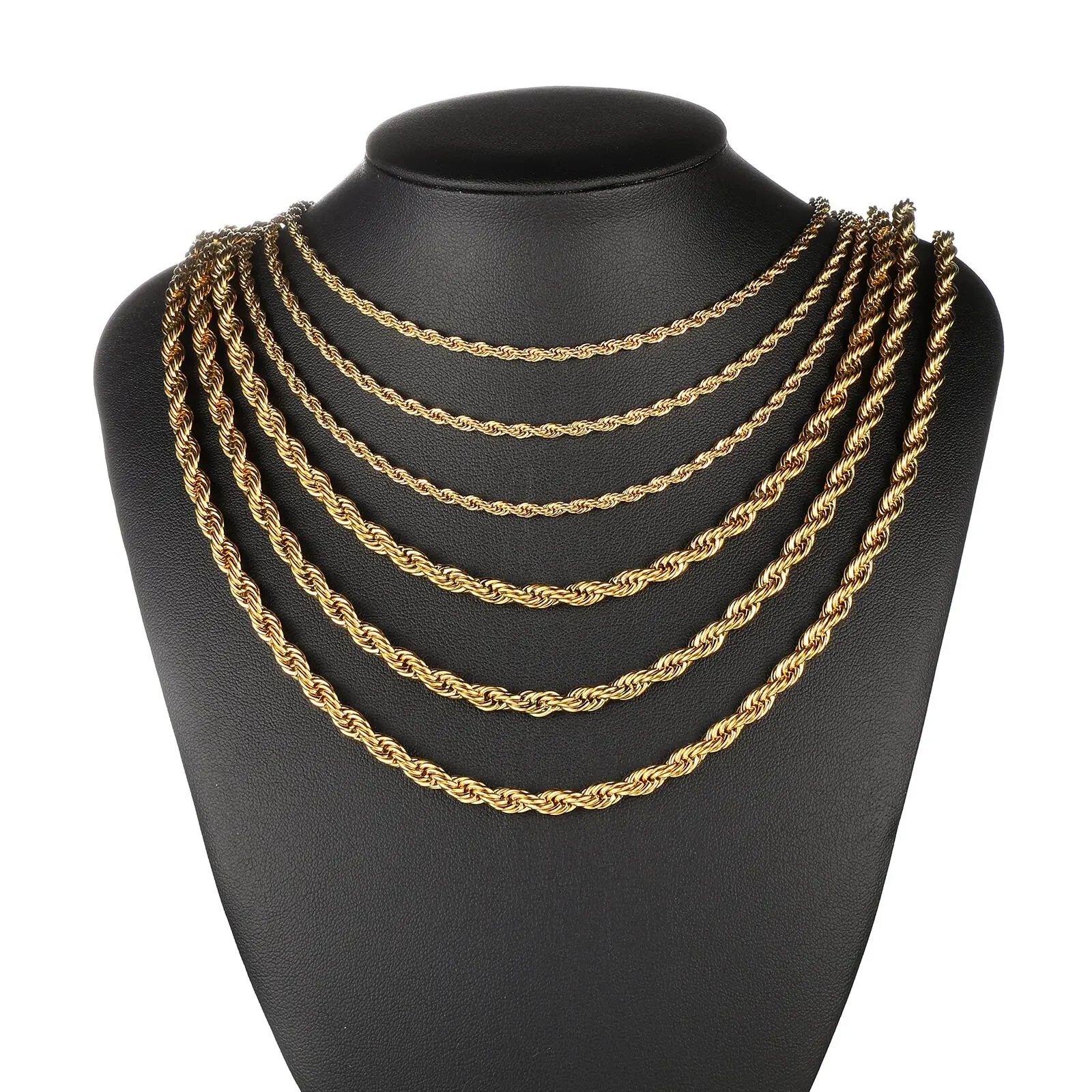 Gold Twisted Rope Chain Necklace – Waterproof Stainless Steel Choker