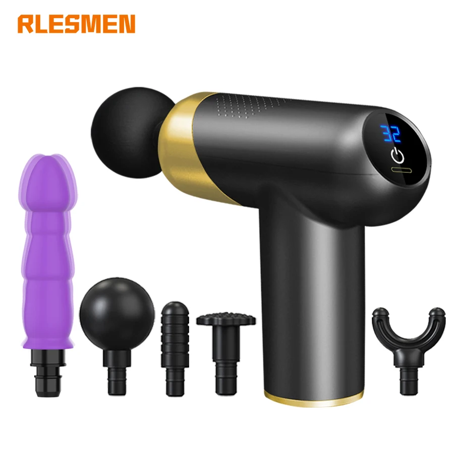 

RLESMEN LCD Massage Gun Didlo Attachment Vibrator Deep Tissue Percussion Muscle Massager Fascial Gun Pain Relief Body Massager