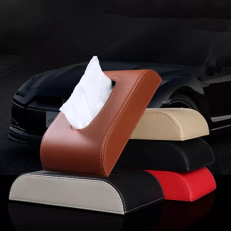 

Universal Car Tissue Box Creative Leather Napkin Holder Box Back Seat Sun Visor Tissue Organizer for Car
