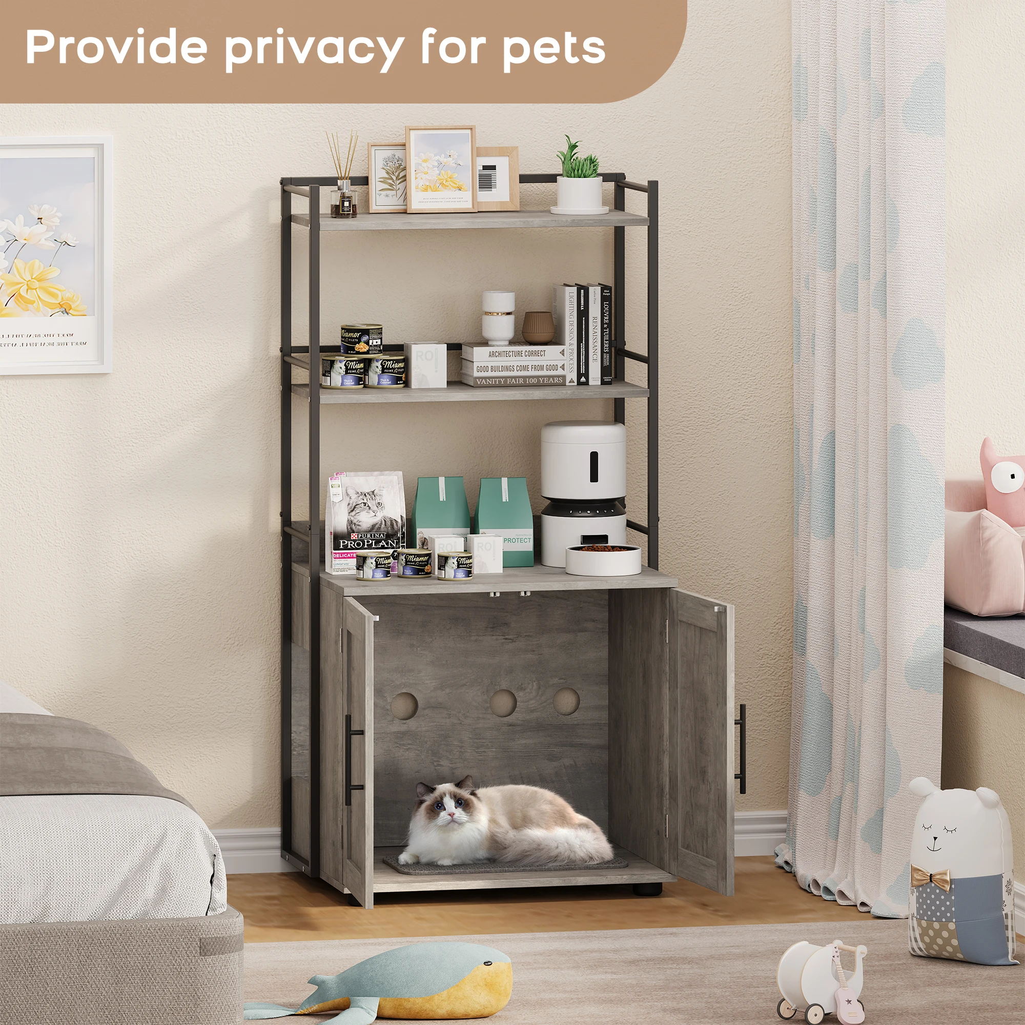 Cat Litter Box Enclosure with Shelf Storage-Versatile Cat Furniture, Enclosed Sanctuary, Enhanced Privacy