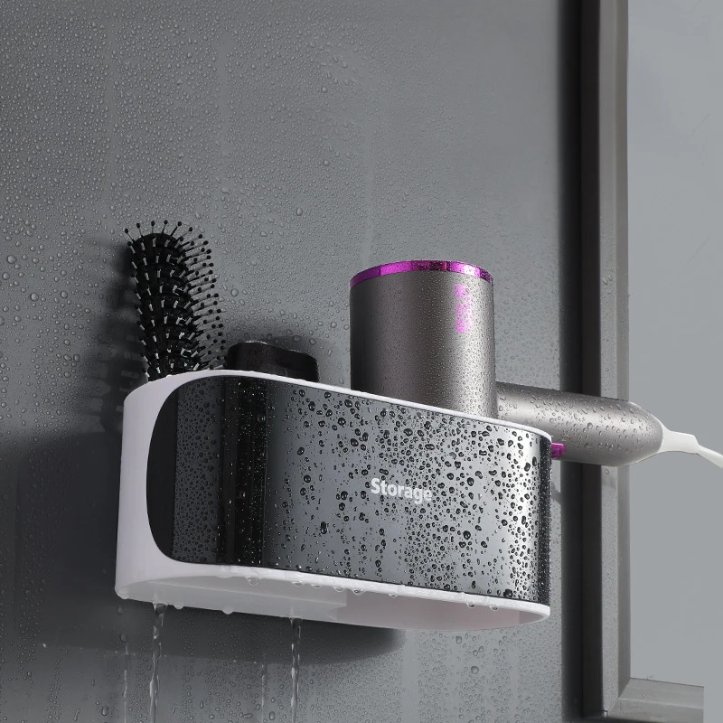 Magic Wall-Mounted storage rack hair dryer holder bathroom accessories Storage Racks No Trace Stickers Creative Suction Cup Hair Dryer Holder Comb Rack Stand Bathroom Supplies