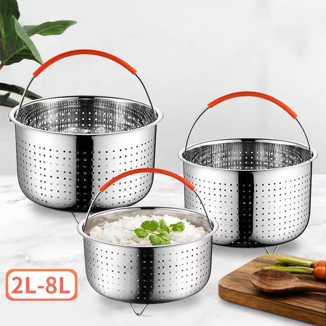 Stainless Steel Steamer Basket Instant Pot Accessories Instant Cooker with  Silicone Covered Handle Draining Steam Basket 3/6/8L - AliExpress