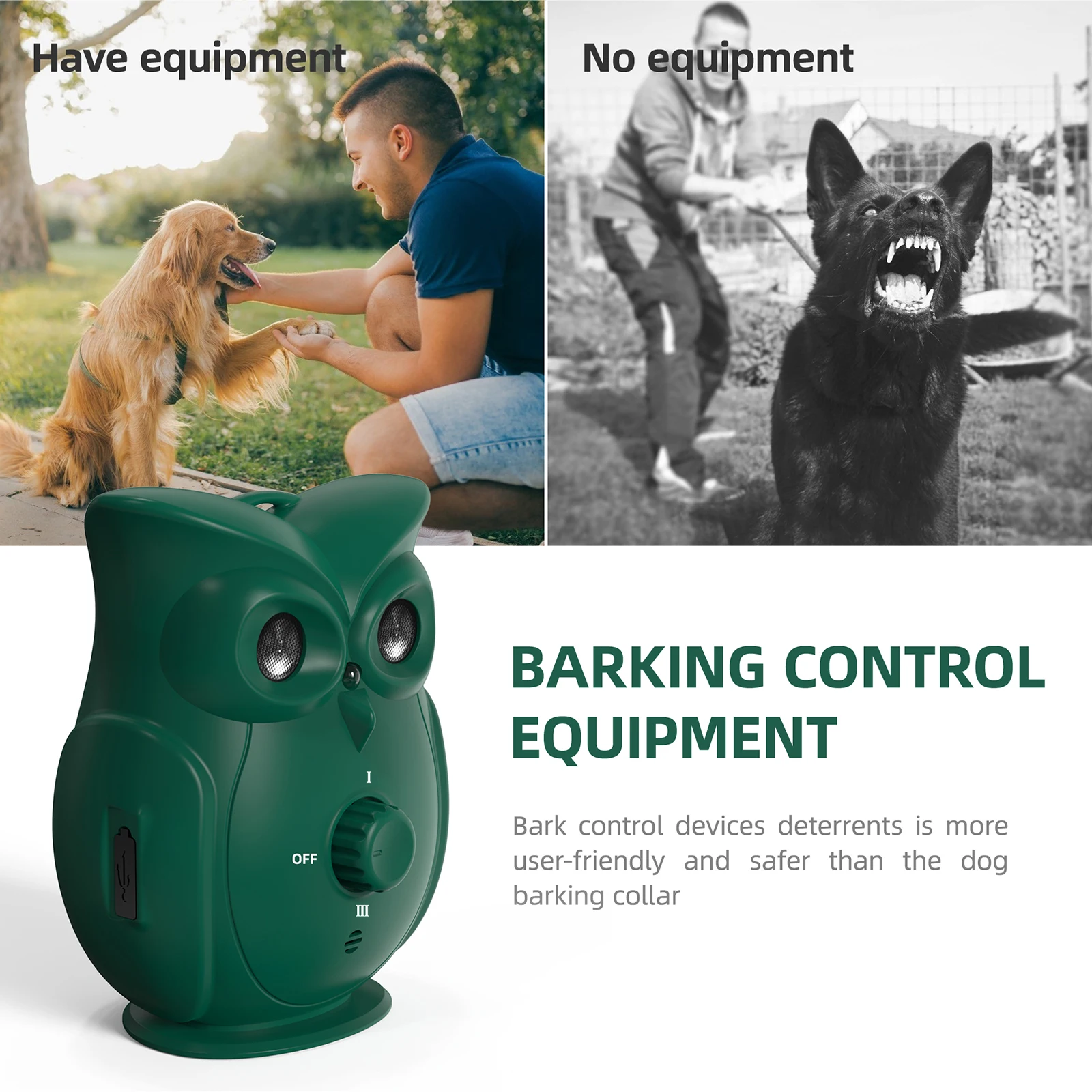 Dual Ultrasonic Dog Barking Control Device Outdoor Rechargeable Dog Barking Deterrent