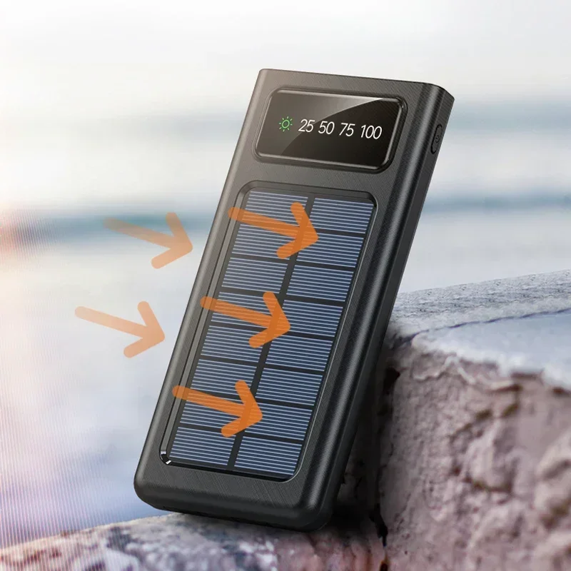 200000mah Solar Powered Power Bank With Light Large Capacity Ultra Fast Charging Digital Display Screen 4-Wire External Battery 3