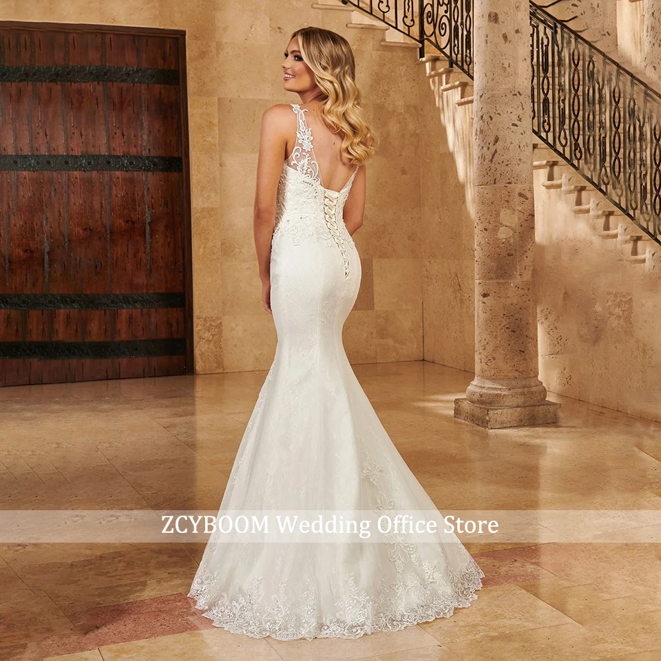 Luxuriöses Meerjungfrauen-Brautkleid 2-in-1 mit abnehmbarer Schleppe, Spitzenapplikationen, sexy tiefem V-Ausschnitt, ärmellos, Brautkleid 2026, Vestido De Novia – Detail 6
